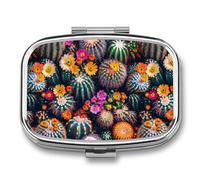 Cacti Flowers Mini Pill Box Portable Vitamins Organizer 2 Compartment Square Pills Case for Pocket Purse
