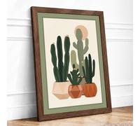 Cacti in Terra Cotta Botanical Framed Wall Art Print A1 (84.1×59.4cm) Walnut, Wall Decor for Living Room, Bedroom, Office & Home, Ready to Hang, Art Gift