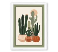 Cacti in Terra Cotta Botanical Framed Wall Art Print A1 (84.1×59.4cm) White, Wall Decor for Living Room, Bedroom, Office & Home, Ready to Hang, Art Gift