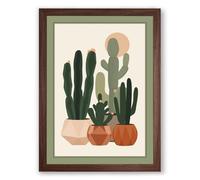Cacti in Terra Cotta Botanical Framed Wall Art Print A3 (42×29.7cm) Walnut, Wall Decor for Living Room, Bedroom, Office & Home, Ready to Hang, Art Gift