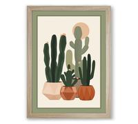 Cacti in Terra Cotta Botanical Framed Wall Art Print A4 (29.7×21cm) Oak, Wall Decor for Living Room, Bedroom, Office & Home, Ready to Hang, Art Gift
