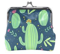 Cacti Succulents Green Personalized Leather Coin Purse Women Cute Buckle Kiss Lock Change Purse for Coins, Cacti Succulents Green, Classic