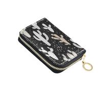 Cacti White Beige Plaid Black Womens Wallets Leather RFID Blocking Credit Card Holders Compact Mens Wallet with Coin Pocket