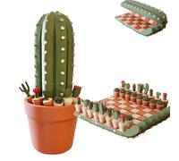 Cactichess - Cactus Chess Set, Cactus - Theme Rollable Chess Set with Pot Case & Free Magnets, 3D Printed Succulent Plant Chesses Pieces, Portable Roll up Board Game (1set)