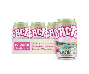 Cacto Drinks, Sparkling Cactus Water, Kiwi & Strawberry Flavour - Natural Antioxidants & Electrolytes for Hydration & Recovery, Low Calorie Coconut Water Alternative, 12 x 330ml Cans