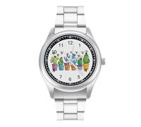 Cactus and Bees Personalized Quartz Watch Stainless Steel Wrist Watches with Arabic Numerals for Men Women