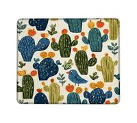 Cactus and Bluebird Themed Mouse Pad, Colorful Green and Blue Desert Plants, Stitched Edge Non-Slip Mousepad for Home Office and Gaming, Seasons Square 8x10 Inch