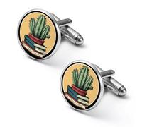 Cactus And Books Cufflinks for Men Women Cuff Links Tuxedo Shirt Personalised Printed Jewelry Accessories