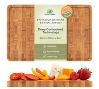 Cactus and Cubby Premium End Grain Deep Carbonised Bamboo Wooden Chopping Board. Large Butchers Block Cutting Board (45 x 30 x 3cm). Juice Grooves. Side Handles. Flip to Use As a Serving Tray.