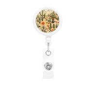 Cactus and Other Patterns Badge Reel Retractable Name Badge Holders Funny Nurse Badge Clip with Keychain Lightweight Plastic ID Card Holders for Men Women Gifts