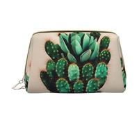 Cactus Art Leather Hand-Held Zipper Makeup Bag Storage Bag Portable Lipstick Pouch Toiletry Bag