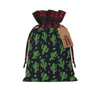 Cactus Art Print Christmas Imitation Burlap Gift Bag With Drawstring And Gift Tag,For Wrapping Candies