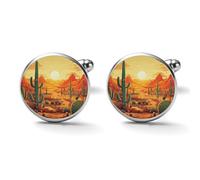 Cactus at Sunset Alloy Cufflinks for Men 17mm 20mm Shirt Cuff Links for Wedding Business Formal Dress Father's Day Birthday Gift for Him