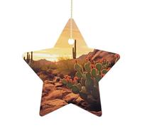 Cactus at Sunset Poster Ceramic Christmas Star Ornaments - 2.7 Inch Rustic Star Xmas Tree Decor with Hanging String, Personalized Vintage Double-Sided Holiday Party Decorations for Xmas Gifts