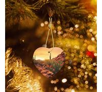 Cactus at Sunset Poster Christmas Ornaments 2025 Heart Ceramic Christmas Tree Hanging Ornaments Double-Side Porcelain Pendant for Xmas Home Party Holiday Decoration Supplies