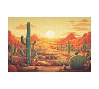 Cactus at Sunset Wooden Puzzle with Storage Box, Eco-Friendly Wooden Jigsaw Puzzle for Home Leisure, Stress Relief & Decoration 1000 PCS