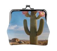 Cactus Bloom Flower Coin Purse-Leather Kiss Lock Wallet Small Clutch
