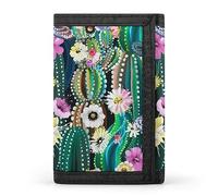 Cactus Blooming Flowers Cacti Succulents Trifold Wallet, Stylish Purse with Keychain, Credit Pass Case Card-Holder for Crash Bills Receipts Women Men 5 x 3.3 x 0.2 Inch