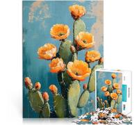 Cactus Blossom in a Desert PaintingJigsaw Puzzle for Adults 1000 Pieces Quiz game Every Piece is Unique - Challenging Family Fun Game 38x26cm