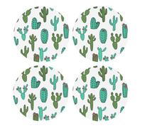Cactus Cacti Cactus Design,Round MDF Cork Coasters, Mugs Pad, Cups Mat Set of 4 Drinks Coasters
