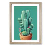 Cactus Cacti Kitsch Framed Print | A2 Oak Framed Wall Art | Ready to Hang | Modern Nature Picture | Living Room Bedroom Lounge Office