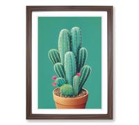 Cactus Cacti Kitsch Framed Print | A2 Walnut Framed Wall Art | Ready to Hang | Modern Nature Picture | Living Room Bedroom Lounge Office