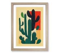 Cactus Cacti Patchwork Framed Print | A2 Oak Framed Wall Art | Ready to Hang | Modern Nature Picture | Living Room Bedroom Lounge Office