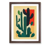 Cactus Cacti Patchwork Framed Print | A2 Walnut Framed Wall Art | Ready to Hang | Modern Nature Picture | Living Room Bedroom Lounge Office