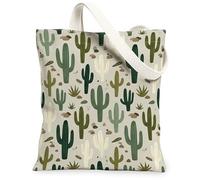 Cactus Canvas Tote Bag for Women, Nature Bohemian Stone Succulent Summer Green Washable Reusable Everyday Tote Bag Ideas Fo, Green, 13x15 Inch