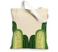 Cactus Canvas Tote Bags, Eco-Friendly Green Plant Pattern Reusable Bags, Modern Minimalistic Lightweight Washable Canvas Ba, Green, 13x15 Inch