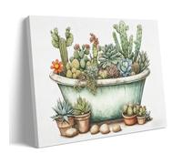 Cactus Canvas Wall Art Poster - Green Succulent in Bathtub Painting, Tropical Plant Print, Modern Bathroom Decor, Minimalist Bedroom Wall Art, Watercolor Cacti Design Decorative Painting Canvas Wall A