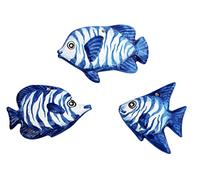 Cactus Canyon Ceramics Spanish 3-Piece Fish Wall Hanger Set, Dory Blue