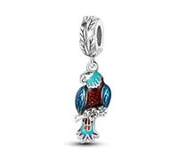 Cactus Coffee Flower Dream Catcher Fish Sun Moon Star Evil Eye Charm Bead Pendant 925 Sterling Silver Compatible With Pandora Charm Moments Bracelet (Enamel Parrot Bird)