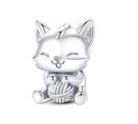 Cactus Coffee Flower Dream Catcher Fish Sun Moon Star Evil Eye Charm Bead Pendant 925 Sterling Silver Compatible With Pandora Charm Moments Bracelet (Cat Kitten Knitting Ball)