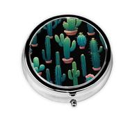 Cactus Community Mini Round Pill Box, can be Put into Wallet, Pocket, Light and Convenient, 3 Compartment Pill Box, Portable Pill Box,