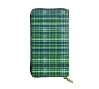 Cactus Desert Leather Wallets for Women Man, Wallets Large Billfold with 12 Card Slots,Wallet Passport wallet, Blue And Green Scottish Tartan, One Size