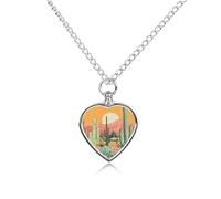 Cactus Desert Pet Urn Necklace for Dog Cat Ashes Heart Pets Cremation Keepsake Waterproof Pendant Memorial Jewelry Pendants Gifts for Women Men