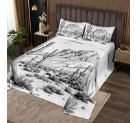 Cactus Desert Plants Coverlet Bedspread Single Size Rustic Farmhouse Lightweight Quilt Set Western Texas Tribal Bed Cover Set for Kids Grey Black Bedspread 2 Piece (1 Quilt,1 Pillowcase)