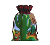 Cactus Desert Print Xmas Drawstring Gift Bag Reusable For Christmas Festive Needs Wrapping Bags
