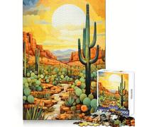 Cactus Desert Sunset Jigsaw for Adults 1000 Pieces Brain Activity Quiet Recreation Accurate Cut Birthday Gift (38x26cm)