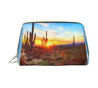 Cactus Desert Sunset Makeup Bag for Travel, Leather Cosmetic Bag Portable Toiletry Bags Cosmetic Cases for Women Men