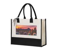 Cactus Desert Sunset Print Large Capacity Canvas Tote Shopping Bag For Women Eco-Friendly For Mother'S Day