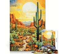 Cactus Desert Sunset Teenagers 1000 Pieces Puzzle Brain Exercise Happy Idle Time Precision Cut Fine Xmas Gift (38x52cm)
