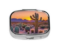 Cactus Desert Sunsets Print Pill Box, 2 Large Compartmensts to Moistureproof Portable Pill Box Organiser for Travel