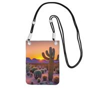 Cactus Desert Sunsets Print Sling Bag For Men Women, Casual Mini Phone Purses, Anti-Theft Phone Bag, For Hiking Travel, Black, One Size