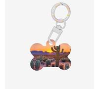 Cactus Desert Sunsets Printing Dog Tag Bone Shaped Double Sided Pattern Dog Id Tags Bone Shaped Pet Name Tags Dog Collar Tags