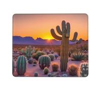 Cactus Desert Sunsets Thick Desk Pad Mouse Mat with Lock Stitch Edge, Stable Non-Slip Surface for Computer Use
