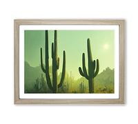 Cactus Desert View Vol.1 Framed Print | A2 Oak Framed Wall Art | Ready to Hang | Modern Landscape Picture | Living Room Bedroom Lounge Office
