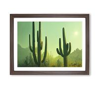 Cactus Desert View Vol.1 Framed Print | A2 Walnut Framed Wall Art | Ready to Hang | Modern Landscape Picture | Living Room Bedroom Lounge Office