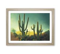 Cactus Desert View Vol.2 Framed Print | A3 Oak Framed Wall Art | Ready to Hang | Modern Landscape Picture | Living Room Bedroom Lounge Office